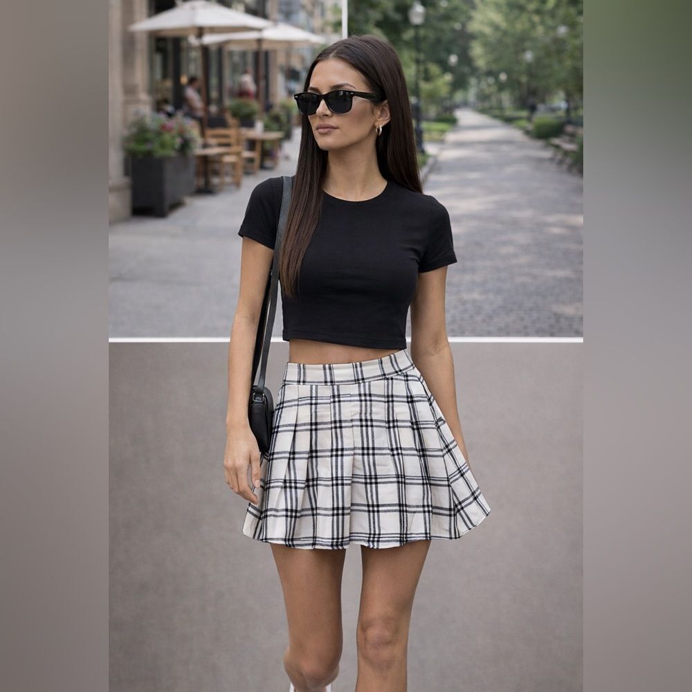 Garage Black & White Plaid Skater Skirt | Size S | Preppy Mini